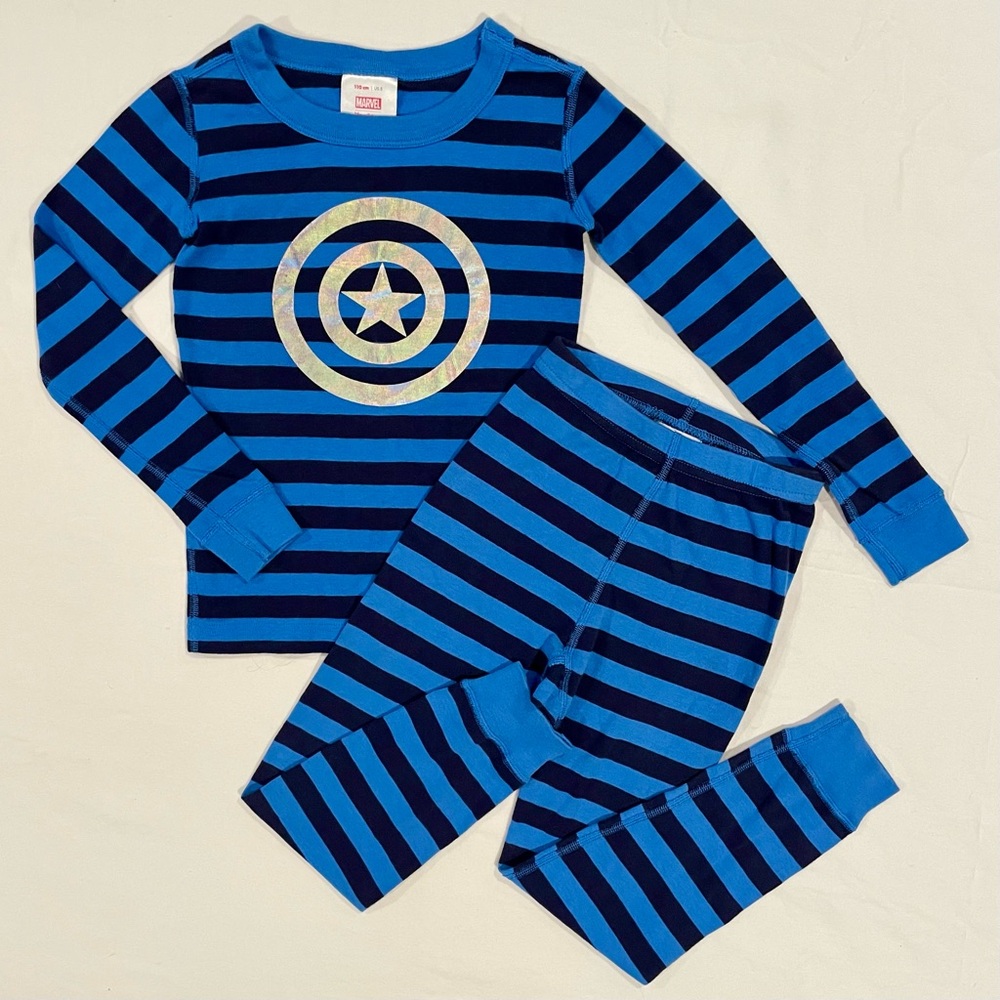 New Hanna Andersson Pajamas Boys 5 110 cm Captain America Marvel Long Johns Blue